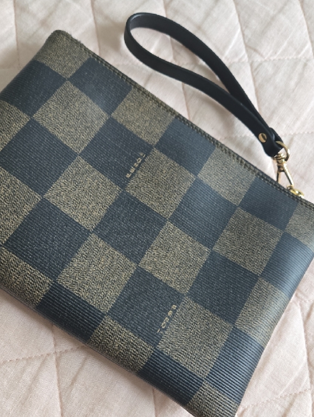 Fendi Black and Brown Checkered Wristlet with Gold Logo Button - Picture 3 of 5